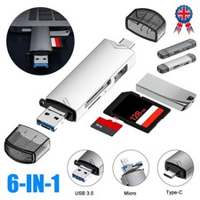 6-in-1 USB 3.0 Card Reader 5Gbps Type-C/USB/Micro OTG Aluminum Support 2TB SD/TF