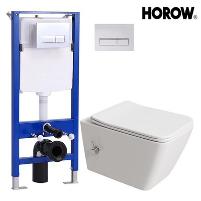 HOROW Spülrandlos Dusch WC mit Bidet Funktion und Vorwandelement Spülkasten Set