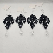 Glitter Black Crystal Chandelier Christmas Hanging Ornament 7" Set Of 4
