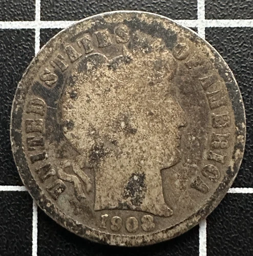 1908-D Barber Dime 10C 90% Silver Avg Circulation AG