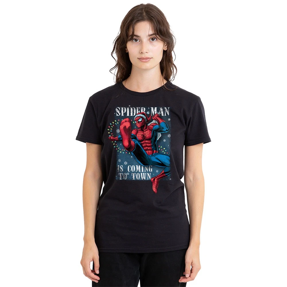 Maglietta Marvel Woman Classic Spider-Man - Maniche Arrotolate - 100% Cotone Organico - Nero, Taglia L Donna - 4