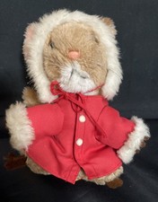 Dakin Vintage 1981 Priscilla Hillman Christmas Mouse Plush FurTrim Red Hood Coat