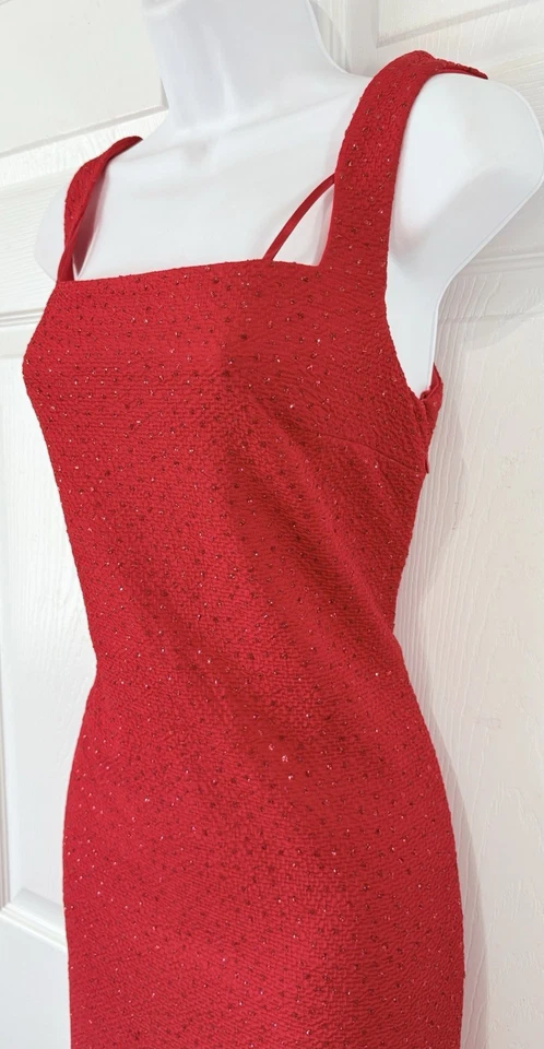 Vestido Vintage Reggio Años 90 Y2K Rojo Brillo Brillante Cuello Cuadrado Talla 6/8 Foto 2 de 4