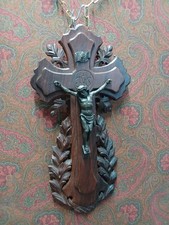Croce Legno Intagliato E Scolpito E Cristo In Bronzo Epoca 900