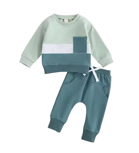 Baby Boy Mint Green Clothes Winter Outfits Long Sleeve Contrast Color Pullover