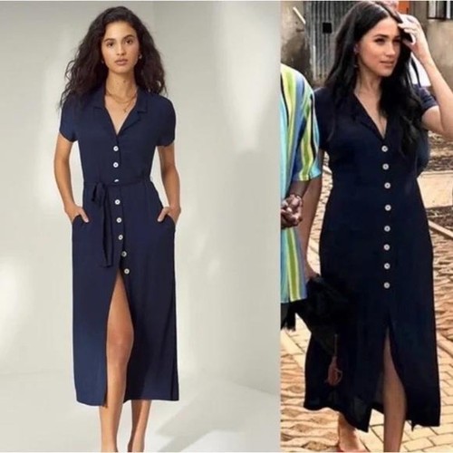 Abito Camicia Midi Wilfred Indigo Bottoni-Fronte Meghan Markle Blu Navy - Foto 11 di 11