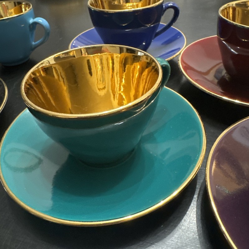 Vintage Royal Copenhagen Confetti Gold Demitasse Espresso Cappuccino Set