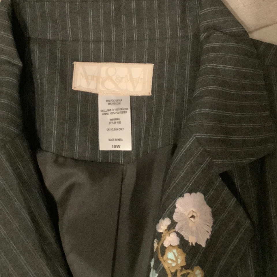 Traje Falda Monroe & Main Talla 18W Gris Rayas Bordada Raro Único De Colección Foto 3 de 4