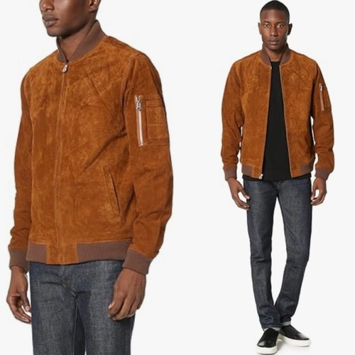 Obey Men’s Pilot Suede Jacket in Caramel size M Brown Suede Leather Bomber - Picture 2 of 13