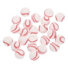 24Pcs Sports Ball Beads 15mm Silicone Round Spacer Focal Bead White Baseball