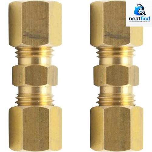 Brass Compression Tube Fitting Union 1/4" OD x 1/4" OD Pack of 2