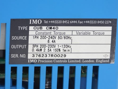 VGC IMO PRECISION CONTROLS LTD. JAGUAR TYPE CUB CM40 1PH 200-240VAC - Picture 3 of 6