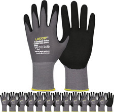6 Pairs MicroFoam Nitrile Coated Work Gloves Seamless Knit Gray