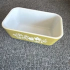 Vintage PYREX 502 Spring Blossom Green Crazy Daisy Refrigerator Dish ~ No Lid