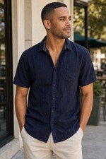 Sun + Stone Men s Medium Navy Blue Short Slee...