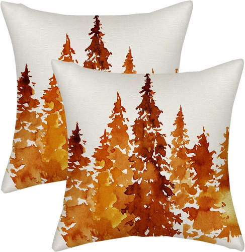 Fall Pillow Covers 18X18 Watercolor Burnt Orange Tree Decor Throw Pillows Case f - Picture 10 of 12
