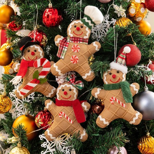 Gingerbread Man Ornaments Christmas Tree Hanging Pendant Xmas Decoration 4 Pcs - Picture 5 of 6