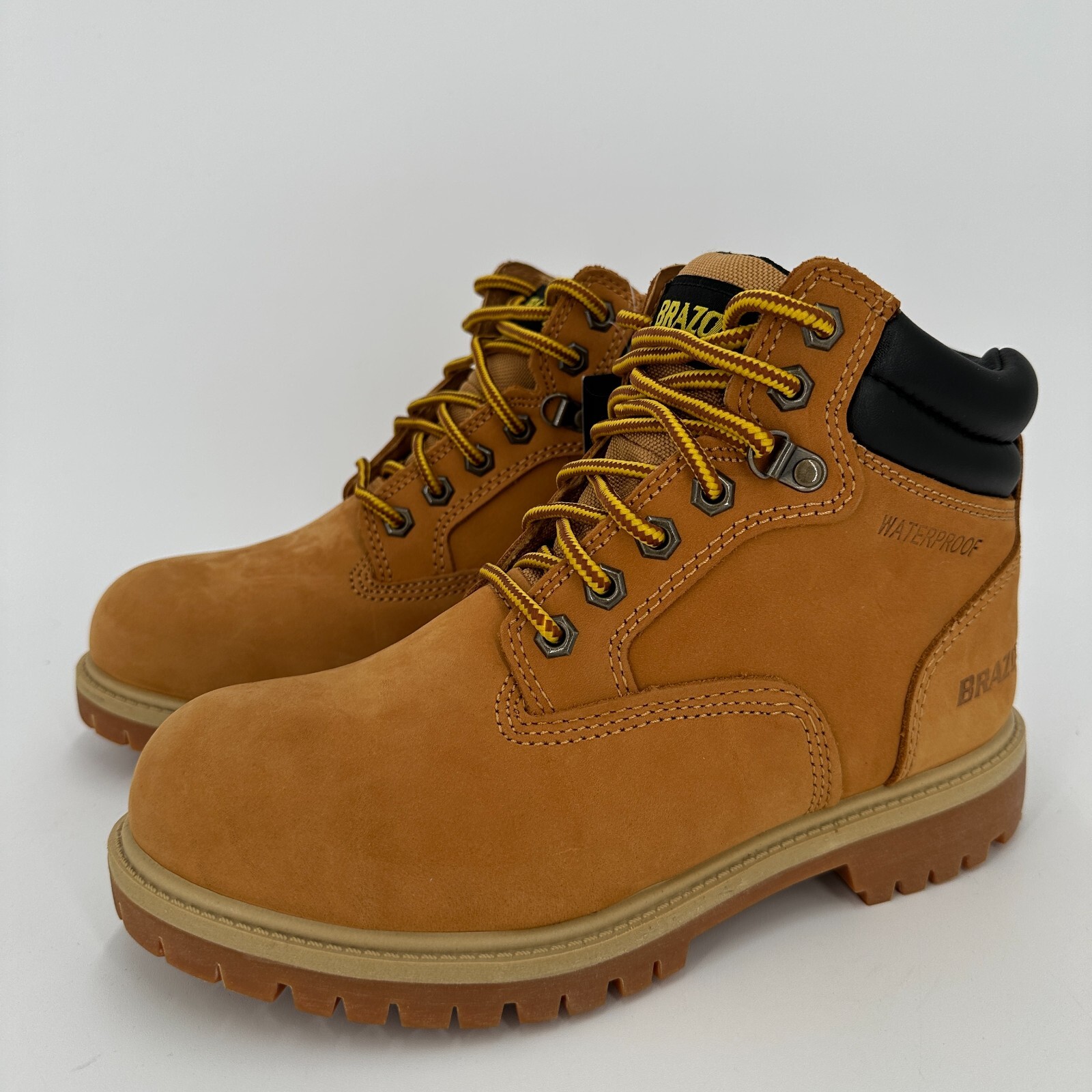 Brazos Men's Steel Toe Boots 6" Laceup Work Shoes sz 8 Wheat Nubuck