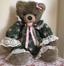 Vintage Floral Teddy Bear Large 18" Plush Fabric GrandmaCore Cottagecore READ