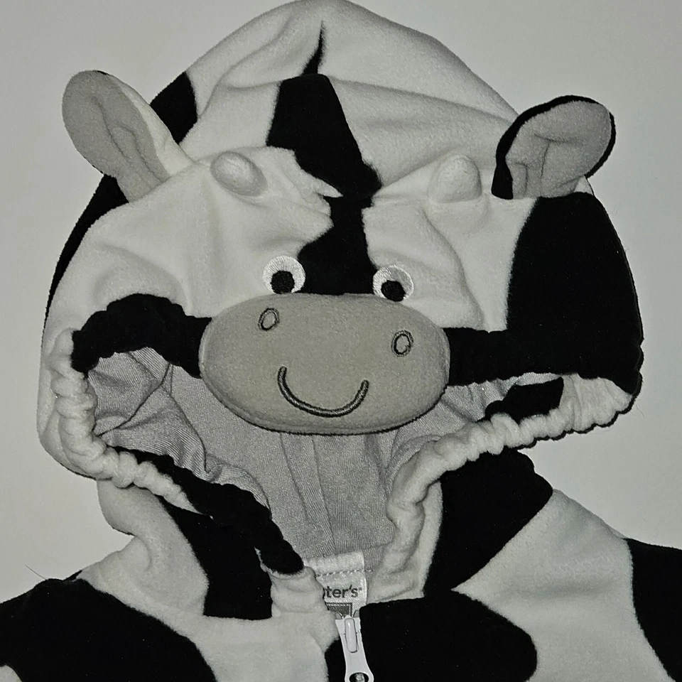 Carter's Negro Blanco Vaca Halloween Disfraz Bebé 12 Meses SOLO CHAQUETA CON CAPUCHA Foto 4 de 4