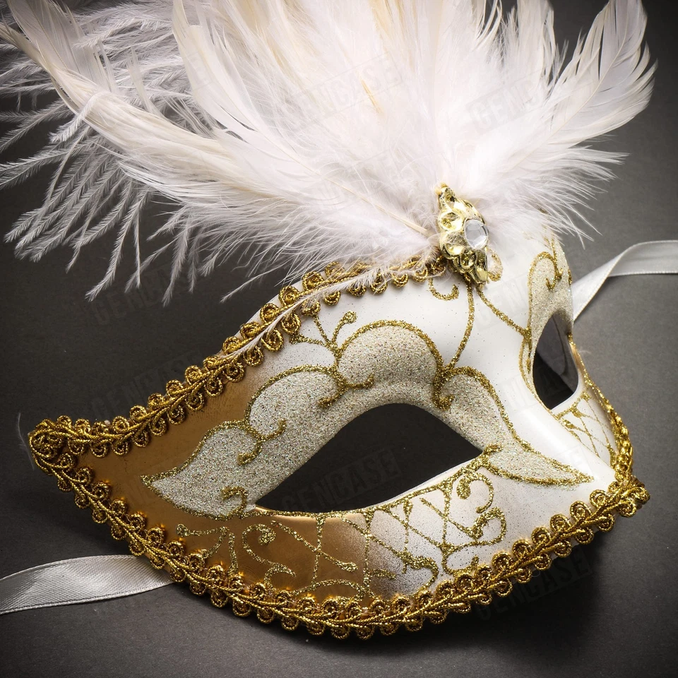 Women's Feather Masquerade Mask Venetian Eye Mask for Party Dance Ball Prom - Image 3 of 4