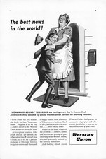 Western Union Print Ad Vintage Advertisement WWII World War 2 Telegram 1946