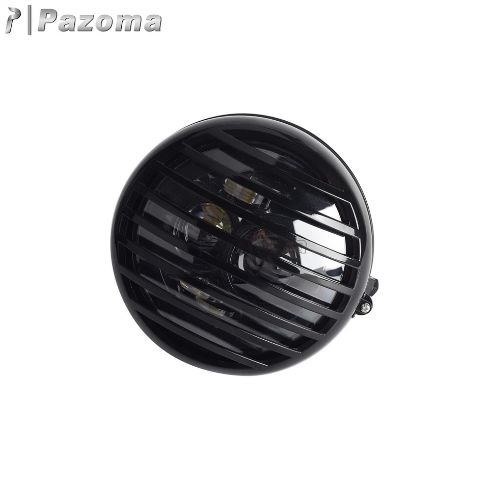 Motorcycle Retro Round Headlight Grill Scalloped Headlamp Fits Yamaha Kawasaki - Imagem 3 de 4