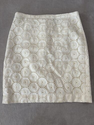 Ann Taylor Women’s Size 6 Cream Linen Cotton Eyelet Pencil Skirt Quiet Luxury