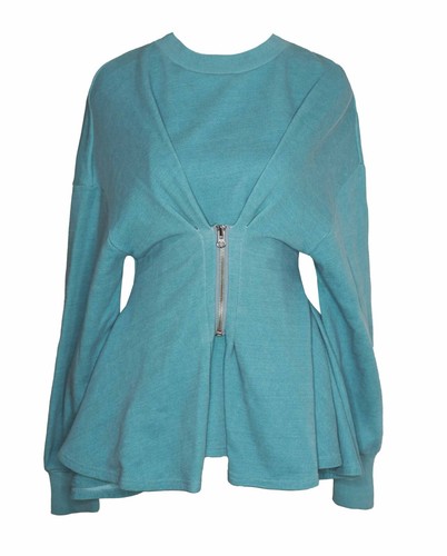 New SUSHCHENKO S Volume Sweatshirt Blue Modernist Zipper Corset Avant Garde Teal - Picture 6 of 11