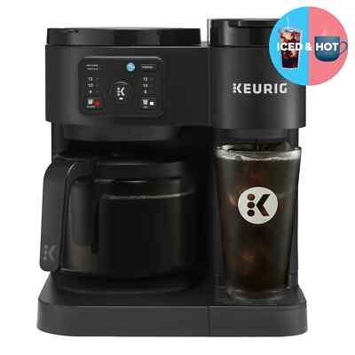 K-Duo Essentials, Hot & Iced Single-Serve K-Cup Pod Coffee Maker & Carafe -Black
