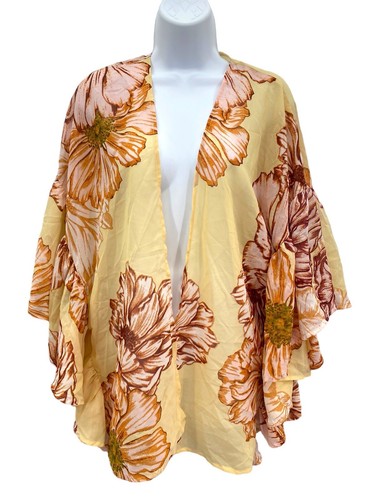 Floral Print Womens Cardigan Kimono Cover up Beach 3/4 Flutter Sleeve Size XS