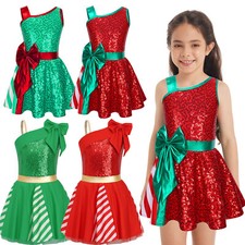 US Girls Sparkly Sequins Ballet Dance Christmas Costume Elf Party Fancy Dress