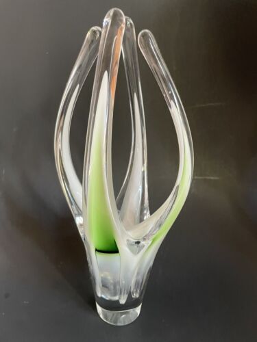 MCM Flygsfors Coquille Vase With Green Glass Mass 1958 11.5” Tall - Foto 1 di 10