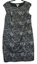 Dress Barn Women's Black Silver Grey Abstract Career Work Dress Sz 14 A-Line