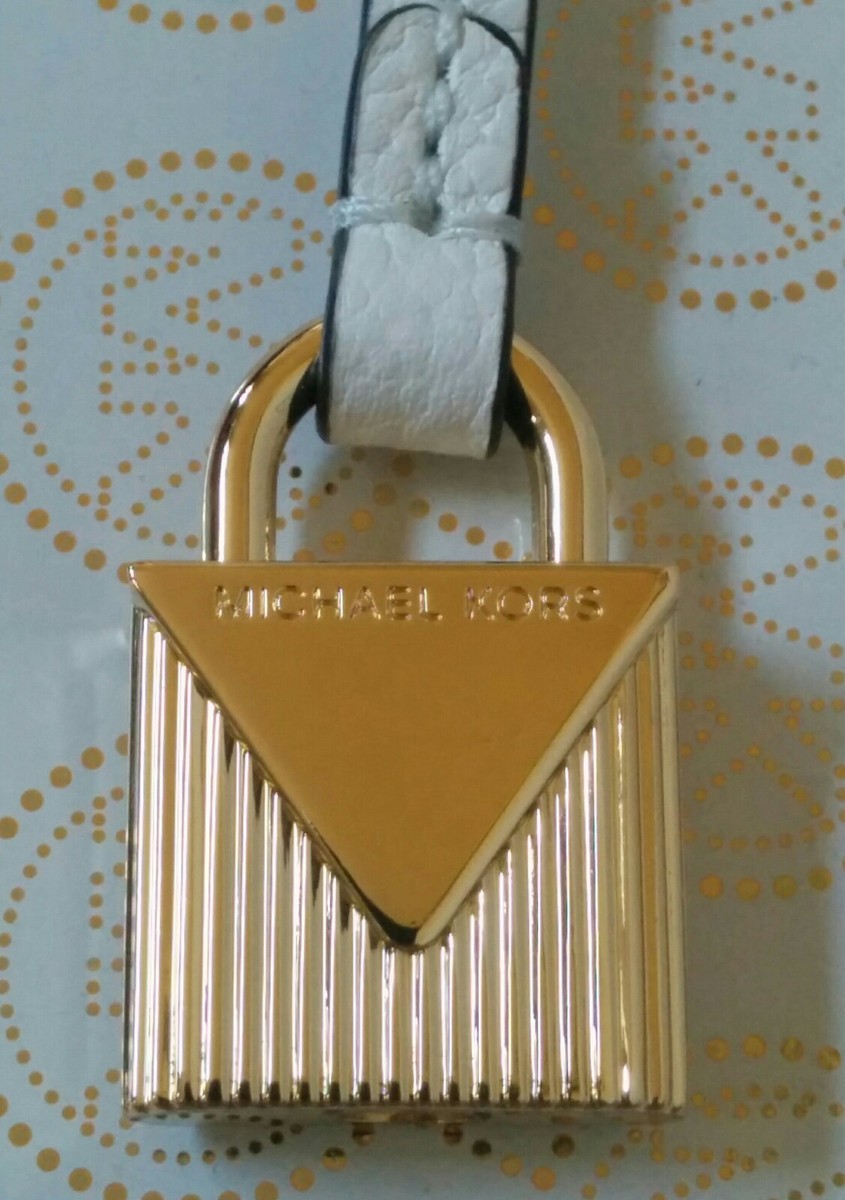 MICHAEL KORS GOLD LOGO LOCK STYLE CHARM / OPTIC WHITE LEATHER