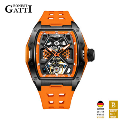BONEST GATTI Tonneau Sapphire Crystal Tourbillon Automatic Mechanical Wristwatch