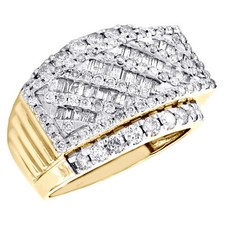 10K Yellow Gold Round  Baguette Diamond Wedding Band 16mm Anniversary Ring 2 CT