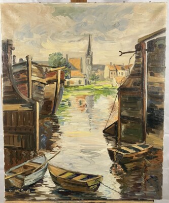 Henrietta Turotte (XIX - Xxth ) post-Impressionism Landscape Port Marine 61x50