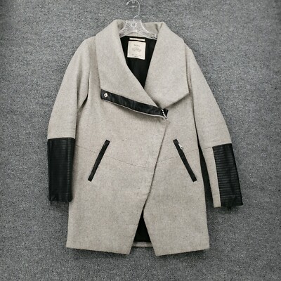 Bershka Jacket Womens S Small Gray Peacoat Asymmetric Long Sleeve Winter Outdoor