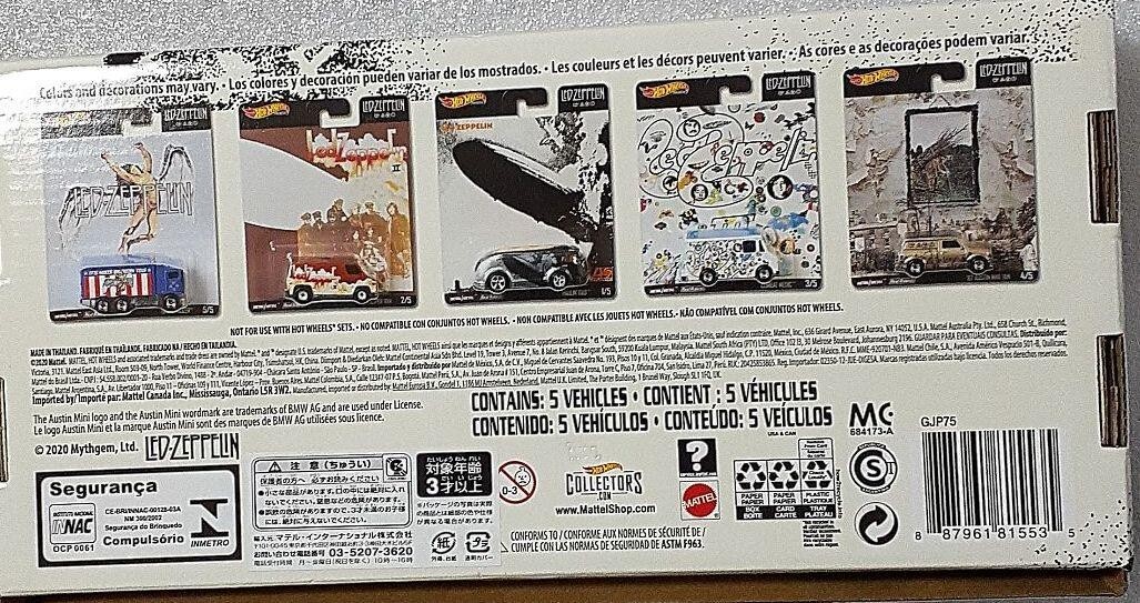 Hot Wheels GJP75 Led Zeppelin Set of 5 Collectible Die-Cast