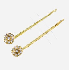 USA Flower Bobby Pin Clip Rhinestone Crystal Hairpin Jeweled Elegant Gold 16