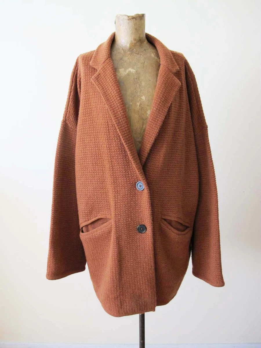 Madewell Textured Sweater Jacket L Rust Brown Merino Wool Blend Knit $178