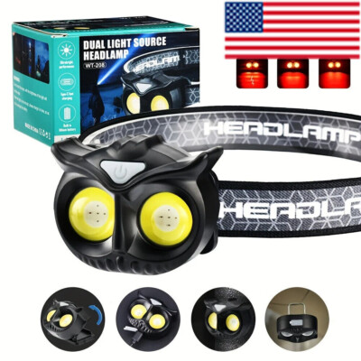 Powerful 50000LM COB Owl Headlamp USB Rechargeable LED Headlight Work Light