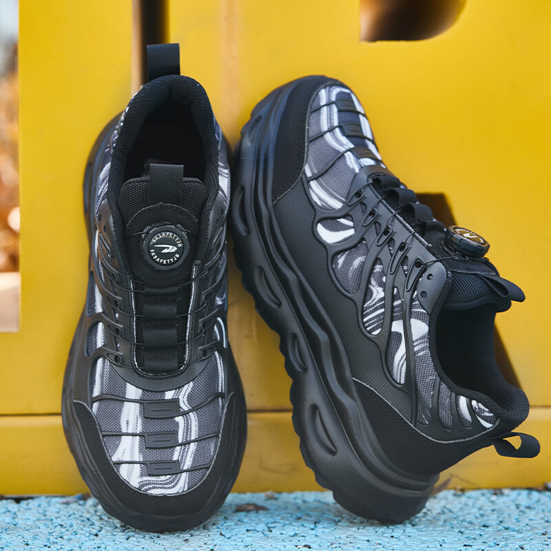 Summer Men Breathable Work Safety Shoes Steel Toe Cap Rotating Button  Sneakers