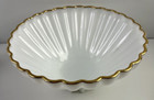 1950's Fire King Milk Glass Gold Trimmed Scalloped Bowl Vintage 11” Wide
