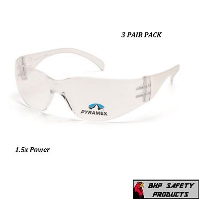 (3 PAIR) CLEAR READER SAFETY GLASSES WITH RX BIFOCAL LENS 1.5 MAGNIFICATION
