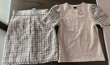 NWT Ann Taylor Beige White Combo Shirt  XS And Plaid Sz 2 Tweed Skirt