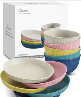 HOMGEN 10Pack Unbreakable Camping Plates and Bowls Set Plastic