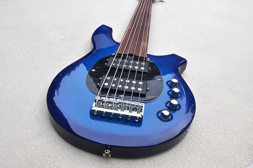 6 Strings Blue Fretless Electric Bass Guitar Active Circuit,Rosewood Fretboard - Picture 10 of 13