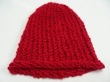 RED - HAND KNITTED - KIDS ONE SIZE - STOCKING CAP BEANIE HAT 